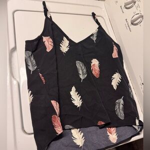 Black Feather Print Women's Top